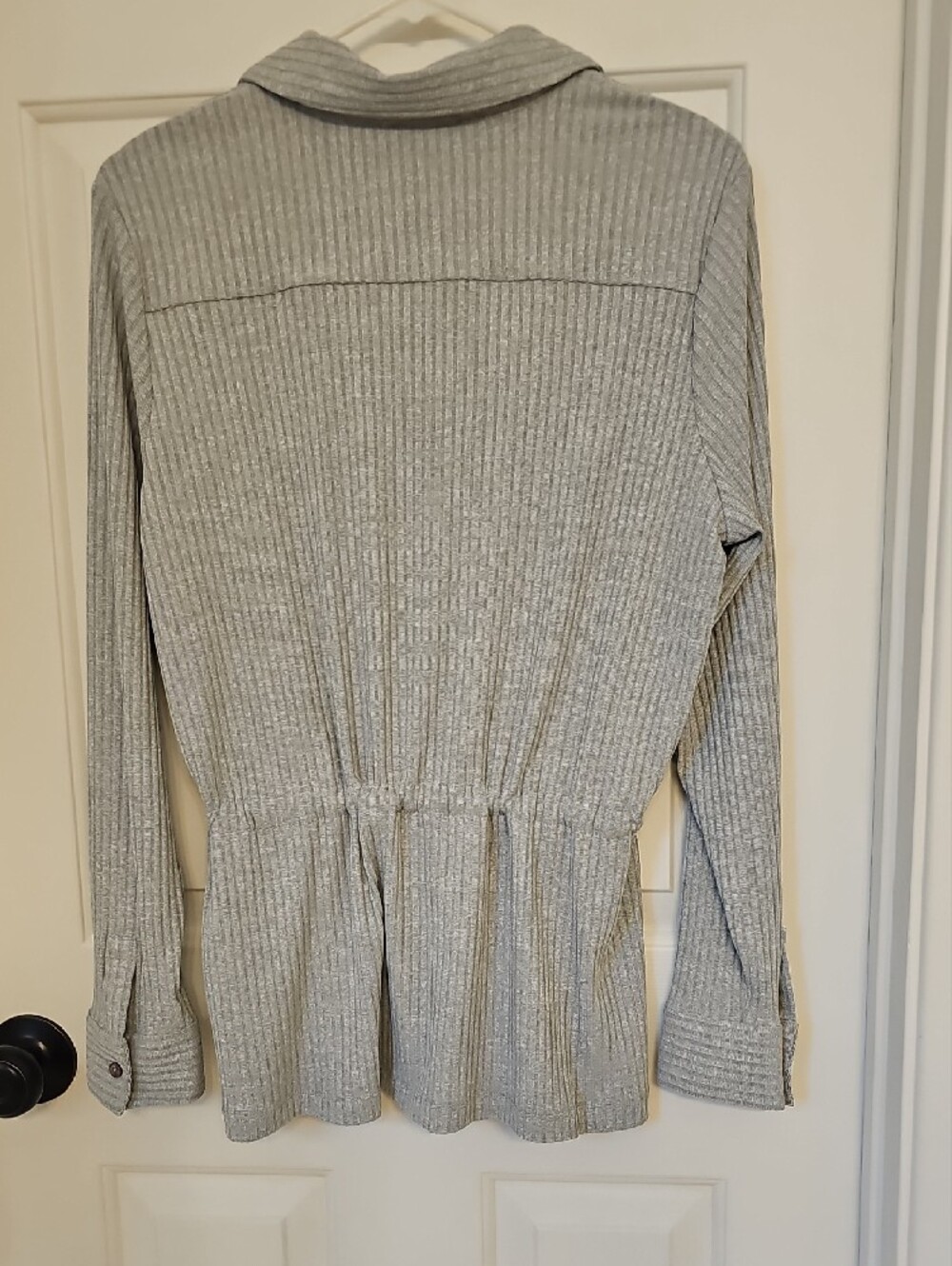 Calvin Klein Light Gray Ribbed Button-Front Drawstring Shirt - Picture 5 of 5